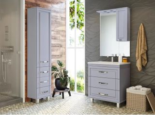 Зеркальный шкаф с подсветкой Misty Терра 70см правый серый